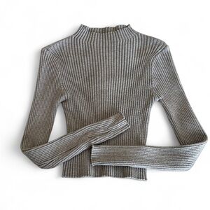 SHEIN Gray Cowl Neck Ribbed Sweater